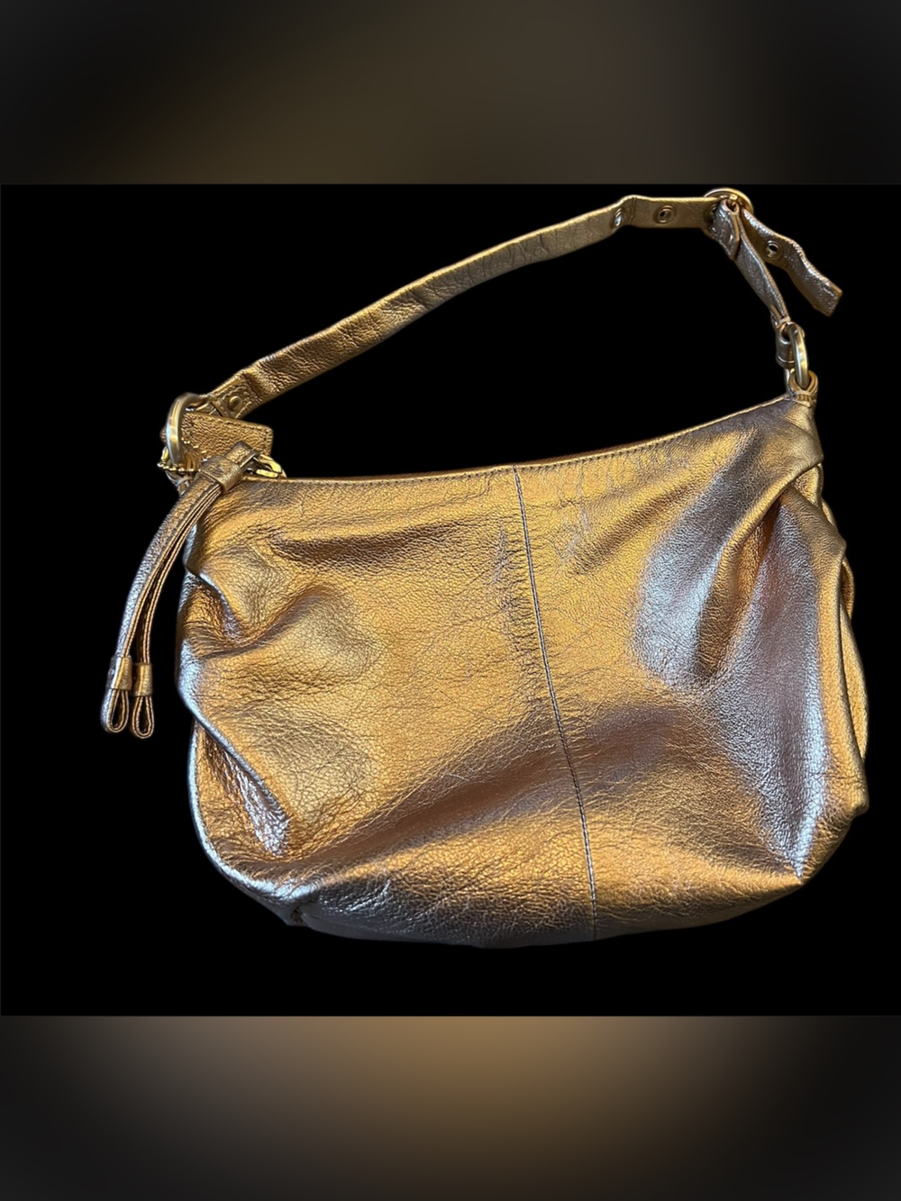 Coach Ali Top Handle Pouch, Metallic bronze leather